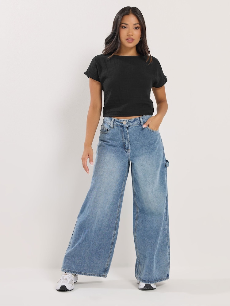 PixieGirl Petite Black Cheesecloth Lace Back Top - Image 2 of 4 PixieGirl Petite Black Cheesecloth Lace Back Top - Image 2 of 4