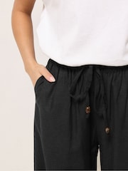 PixieGirl Petite Black Ground Linen Blend Bead Drawstring Wide Leg Trousers - Image 4 of 5
