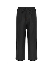 PixieGirl Petite Black Ground Linen Blend Bead Drawstring Wide Leg Trousers - Image 5 of 5