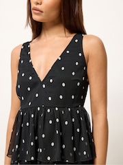 PixieGirl Petite Black Spot Chiffon Tiered Midi Dress - Image 4 of 5