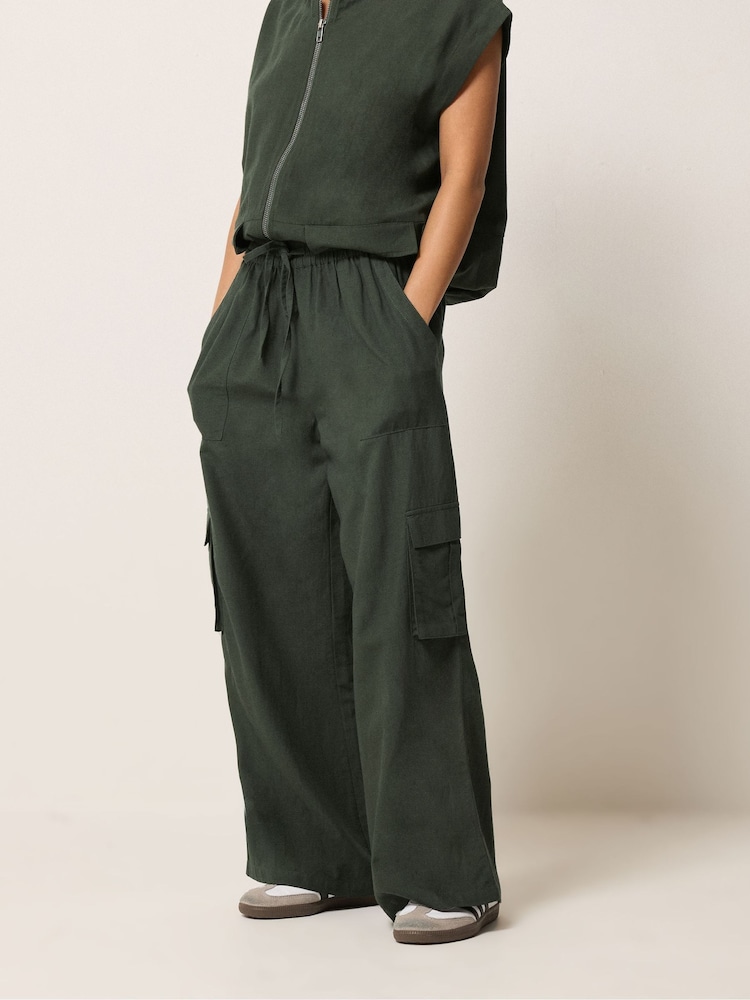PixieGirl Petite Green Cargo Wide Leg Trousers - Image 2 of 5 PixieGirl Petite Green Cargo Wide Leg Trousers - Image 2 of 5