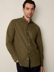Khaki Green Brushed Oxford Long Sleeve Shirt - Image 1 of 7