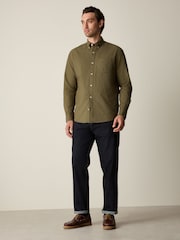 Khaki Green Brushed Oxford Long Sleeve Shirt - Image 2 of 7