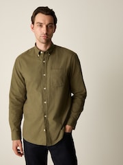 Khaki Green Brushed Oxford Long Sleeve Shirt - Image 4 of 7