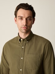 Khaki Green Brushed Oxford Long Sleeve Shirt - Image 5 of 7