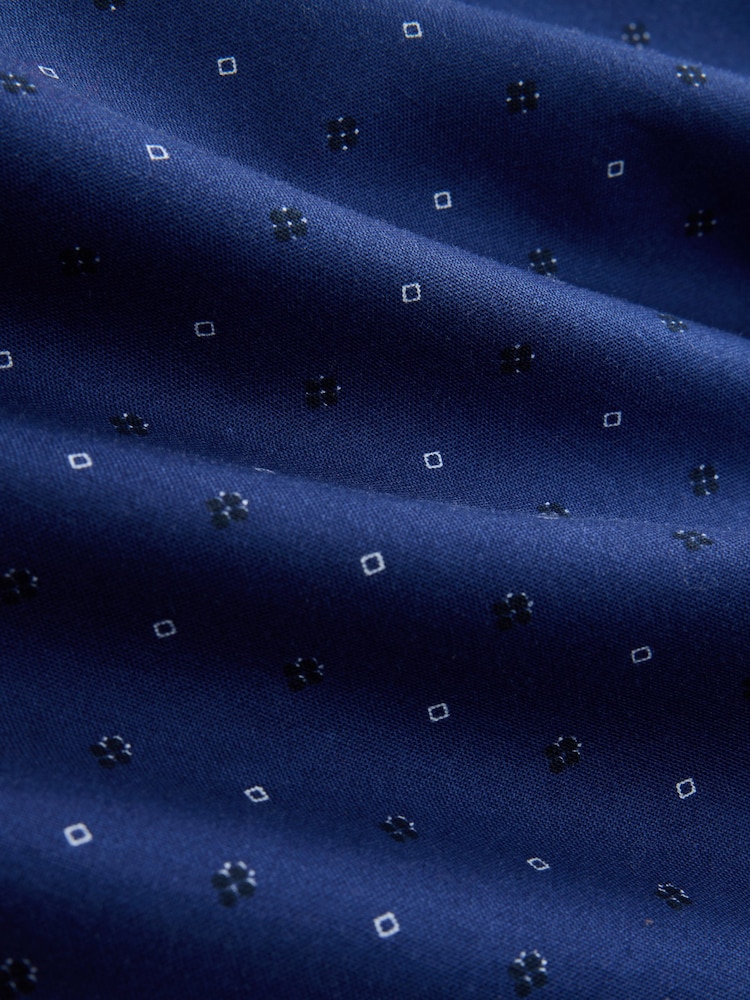 Navy Print Stretch Oxford Slim Fit Long Sleeve Shirt - Image 10 of 10 Navy Print Stretch Oxford Slim Fit Long Sleeve Shirt - Image 10 of 10