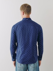 Navy Print Stretch Oxford Slim Fit Long Sleeve Shirt - Image 3 of 10