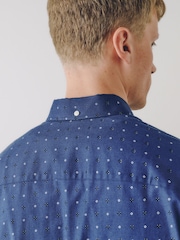 Navy Print Stretch Oxford Slim Fit Long Sleeve Shirt - Image 4 of 10