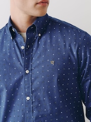 Navy Print Stretch Oxford Slim Fit Long Sleeve Shirt - Image 5 of 10