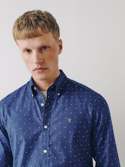 Navy Print Stretch Oxford Slim Fit Long Sleeve Shirt - Image 6 of 10