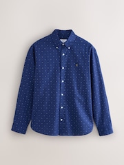 Navy Print Stretch Oxford Slim Fit Long Sleeve Shirt - Image 8 of 10
