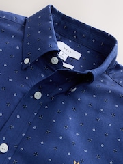 Navy Print Stretch Oxford Slim Fit Long Sleeve Shirt - Image 9 of 10