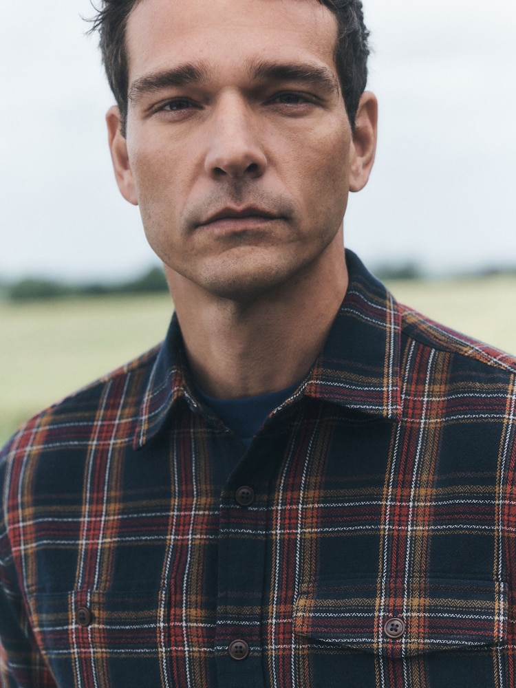 Navy/Red Check Long Sleeve Overshirt - Image 1 of 5