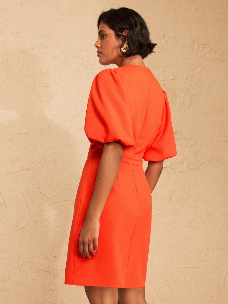 Love & Roses Orange Puff Sleeve Gold Button Mini Dress - Image 4 of 4 Love & Roses Orange Puff Sleeve Gold Button Mini Dress - Image 4 of 4