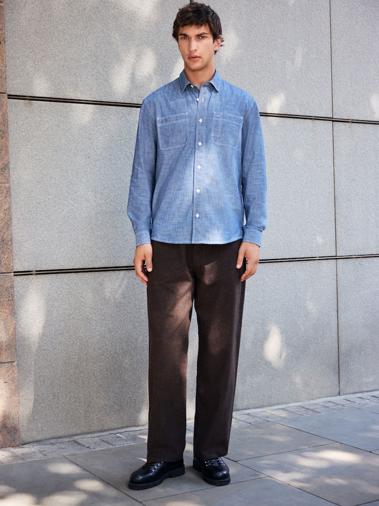 Blue Chambray Twin Pocket Long Sleeve Shirt - Image 2 of 7 Blue Chambray Twin Pocket Long Sleeve Shirt - Image 2 of 7