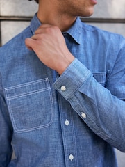 Blue Chambray Twin Pocket Long Sleeve Shirt - Image 4 of 7