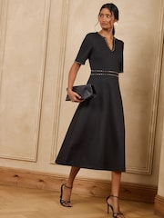 Love & Roses Black Stud Trim Detail Short Sleeve Midi Dress - Image 1 of 5