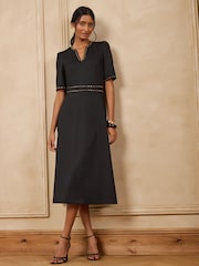 Love & Roses Black Stud Trim Detail Short Sleeve Midi Dress - Image 3 of 5