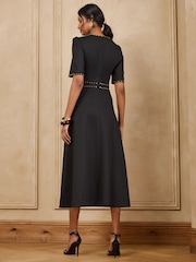 Love & Roses Black Stud Trim Detail Short Sleeve Midi Dress - Image 4 of 5