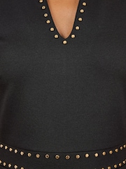 Love & Roses Black Stud Trim Detail Short Sleeve Midi Dress - Image 5 of 5