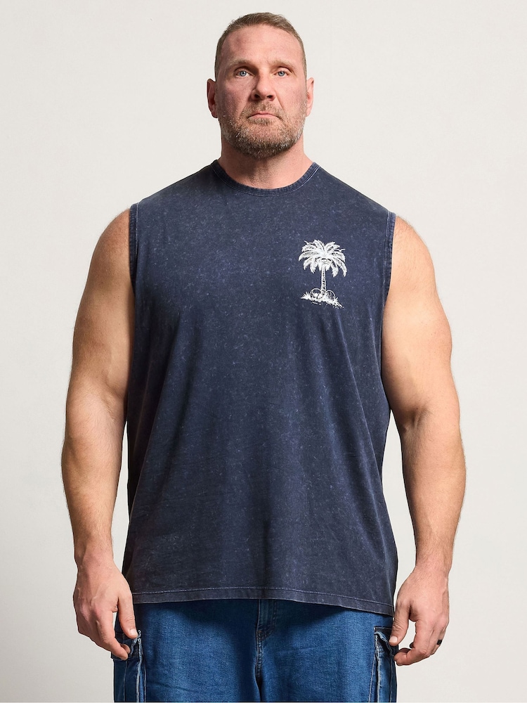 BadRhino Big & Tall Blue Acid Wash Skull Print Muscle Vest - Image 1 of 5