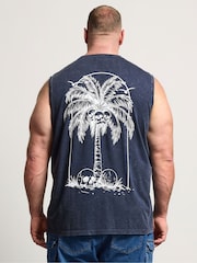 BadRhino Big & Tall Blue Acid Wash Skull Print Muscle Vest - Image 3 of 5