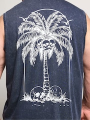 BadRhino Big & Tall Blue Acid Wash Skull Print Muscle Vest - Image 4 of 5