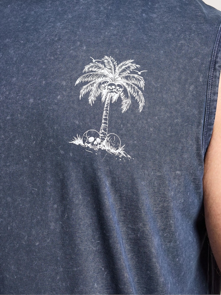 BadRhino Big & Tall Blue Acid Wash Skull Print Muscle Vest - Image 5 of 5