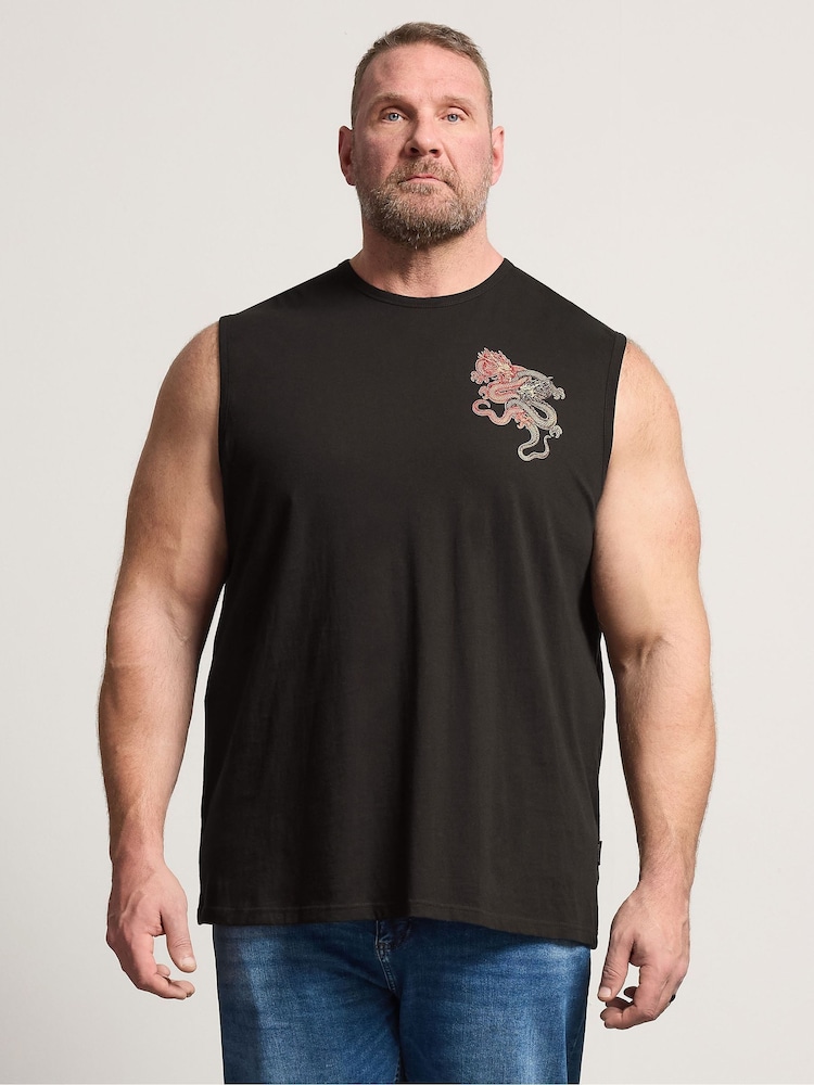 BadRhino Big & Tall Black Muscle Vest Dragon Print Vest - Image 1 of 5
