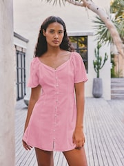 Pink Flutter Sleeve Mini Dress - Image 1 of 4