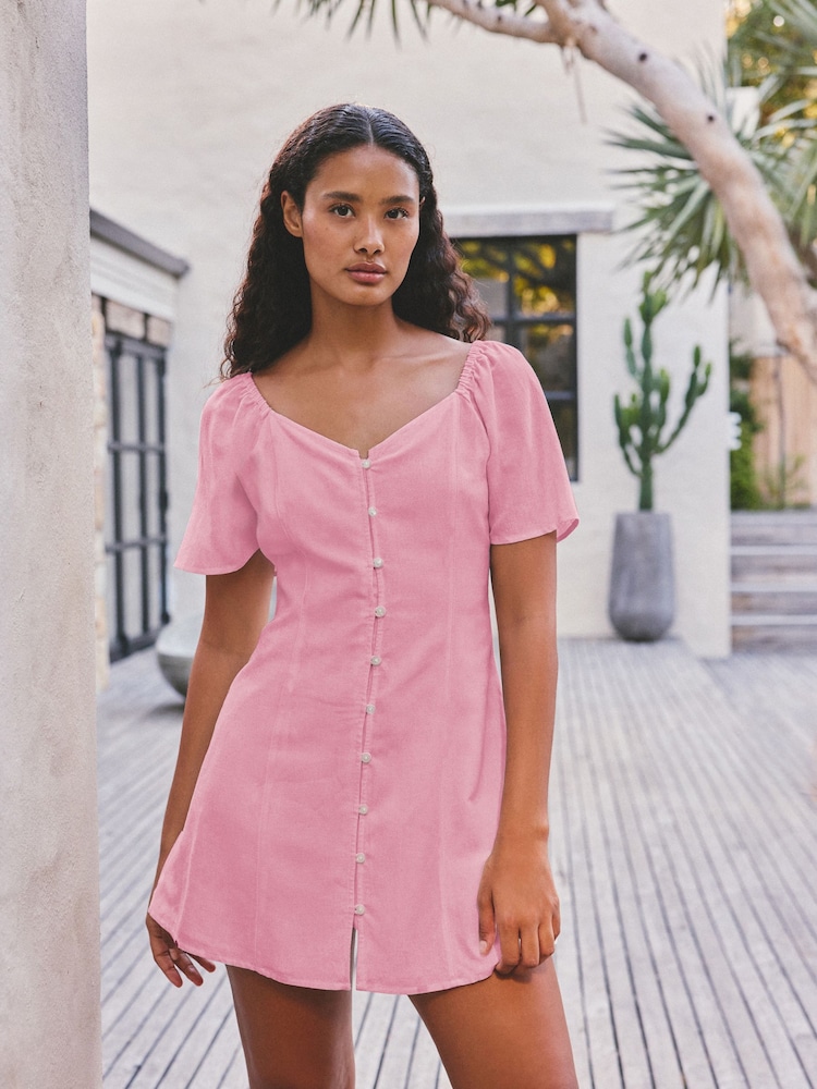 Pink Flutter Sleeve Mini Dress - Image 1 of 4