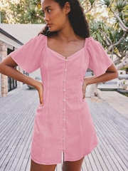 Pink Flutter Sleeve Mini Dress - Image 2 of 4
