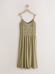 Verde caqui - Shirred Strappy Jersey Midi Dress - Imagen 1 de 3