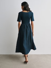Rinse Wash Short Sleeve Jersey Mix Denim Dress - Image 3 of 7
