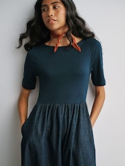 Rinse Wash Short Sleeve Jersey Mix Denim Dress - Image 4 of 7