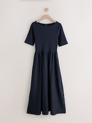 Rinse Wash Short Sleeve Jersey Mix Denim Dress - Image 5 of 7