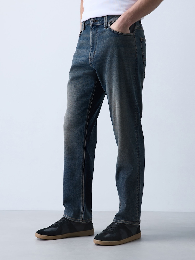 Dark Blue Straight Fit Motionflex Jeans - Image 1 of 6 Dark Blue Straight Fit Motionflex Jeans - Image 1 of 6