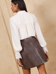 Love & Roses Chocolate Brown Croc Faux Leather Mini Skirt - Image 4 of 4
