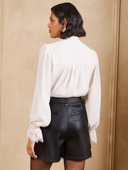 Love & Roses Black Faux Leather Lace Hem Shorts - Image 5 of 5