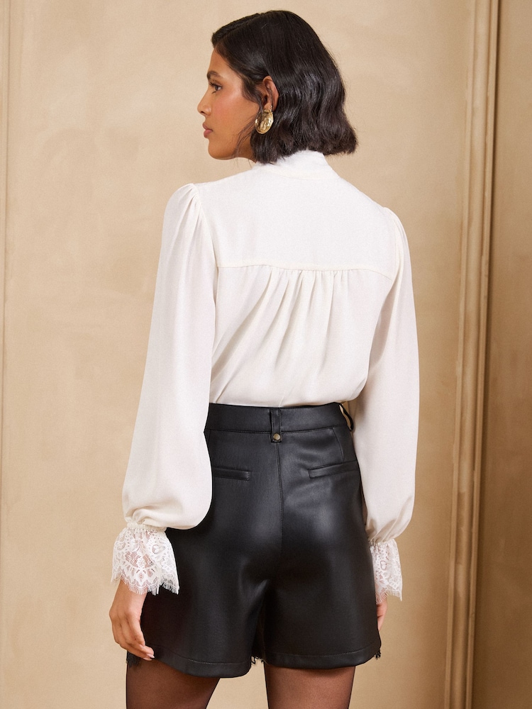 Love & Roses Black Faux Leather Lace Hem Shorts - Image 5 of 5