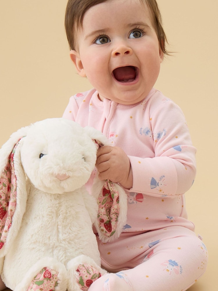 MORI Pink Enchanted Bunnies Clever Zip Supersoft Sleepsuit - Image 2 of 6 MORI Pink Enchanted Bunnies Clever Zip Supersoft Sleepsuit - Image 2 of 6