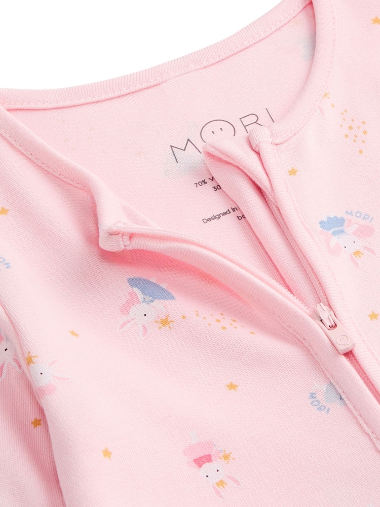 MORI Pink Enchanted Bunnies Clever Zip Supersoft Sleepsuit - Image 6 of 6 MORI Pink Enchanted Bunnies Clever Zip Supersoft Sleepsuit - Image 6 of 6