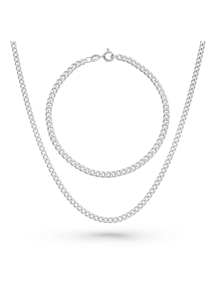 Beaverbrooks Silver Tone Curb Chain and Bracelet Set - Image 1 of 7