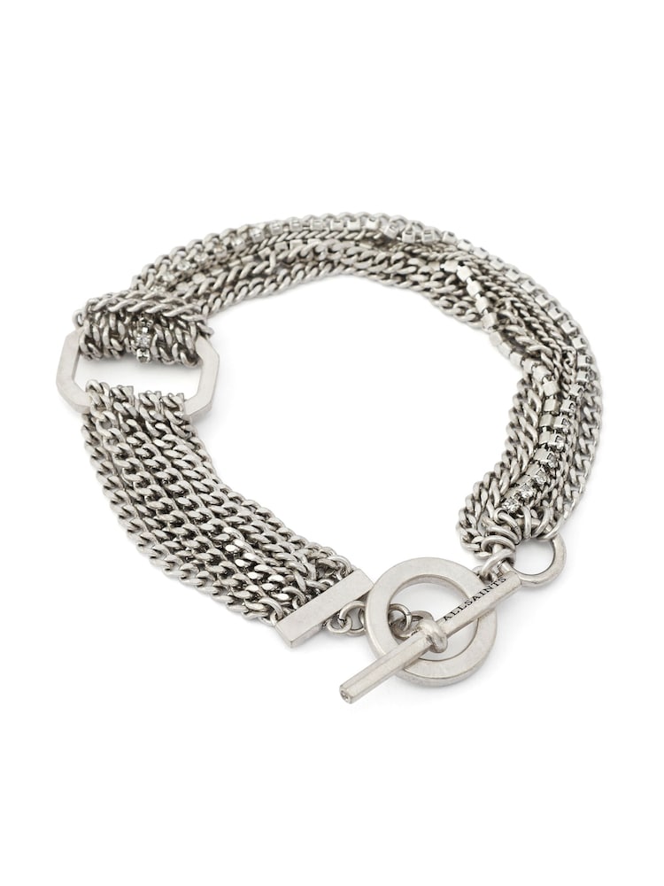 AllSaints Silver Tone April T Bar Bracelet - Image 1 of 4