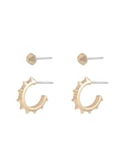 AllSaints Gold AllSaints Laio Spike Stud & Huggie Duo Earring Set - Image 1 of 3