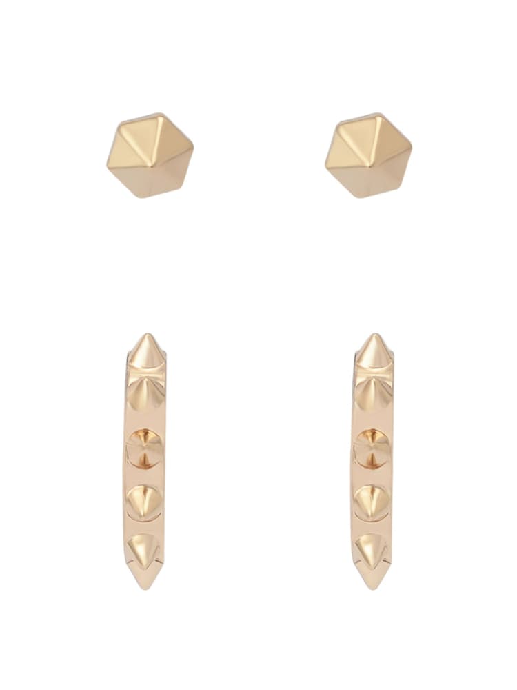 AllSaints Gold AllSaints Laio Spike Stud & Huggie Duo Earring Set - Image 2 of 3