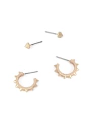 AllSaints Gold AllSaints Laio Spike Stud & Huggie Duo Earring Set - Image 3 of 3