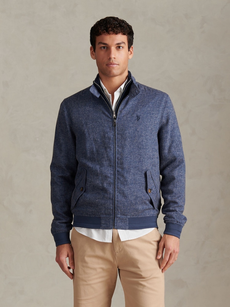U.S. Polo Assn Blue Linen Blend Harrington Jacket - Image 1 of 11