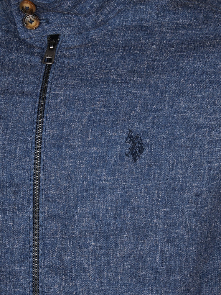 U.S. Polo Assn Blue Linen Blend Harrington Jacket - Image 11 of 11