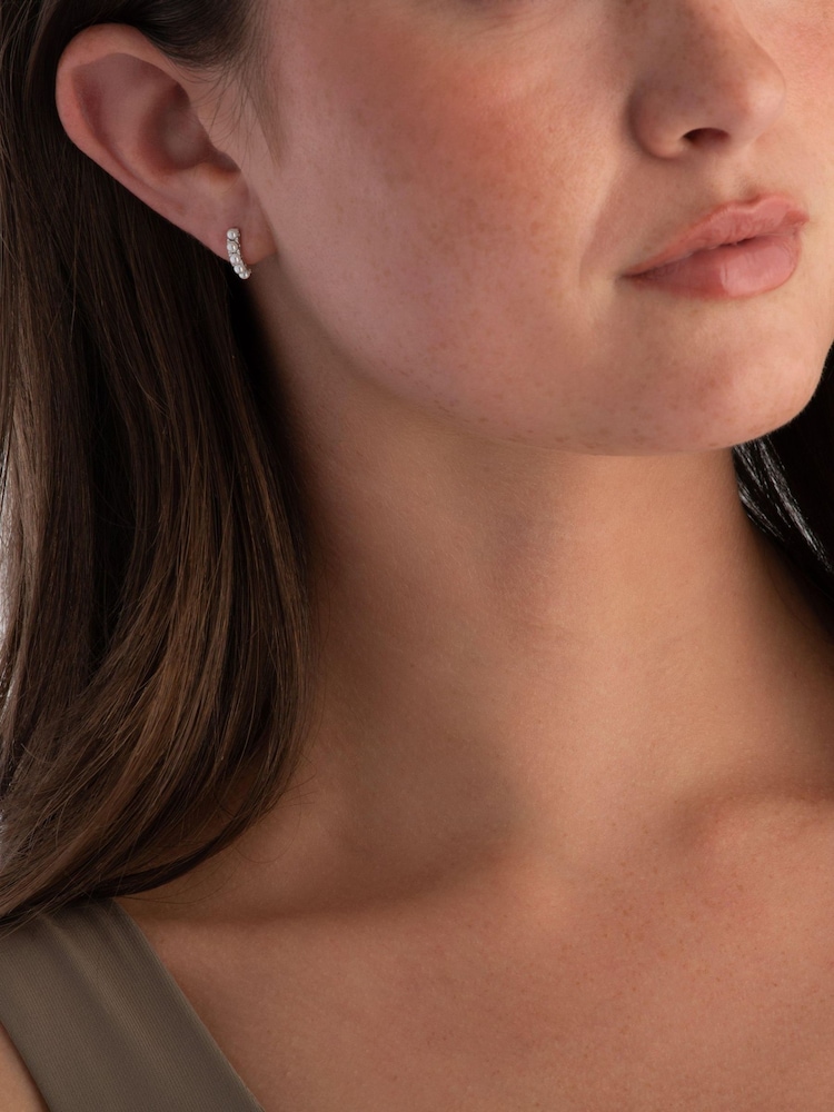 Beaverbrooks Sterling Silver Freshwater Cultured Pearl Huggie Hoop Earrings - Image 1 of 3